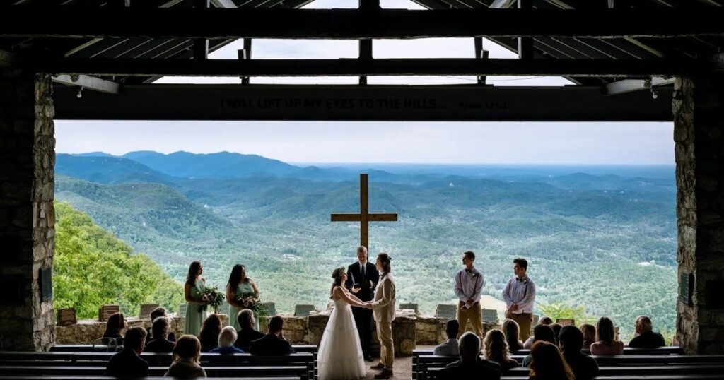 Searching for micro wedding venues Blue Ridge Mountains with iconic overlooks? Pretty Place Chapel in South Carolina provides breathtaking cliffside views for intimate weddings and elopements.