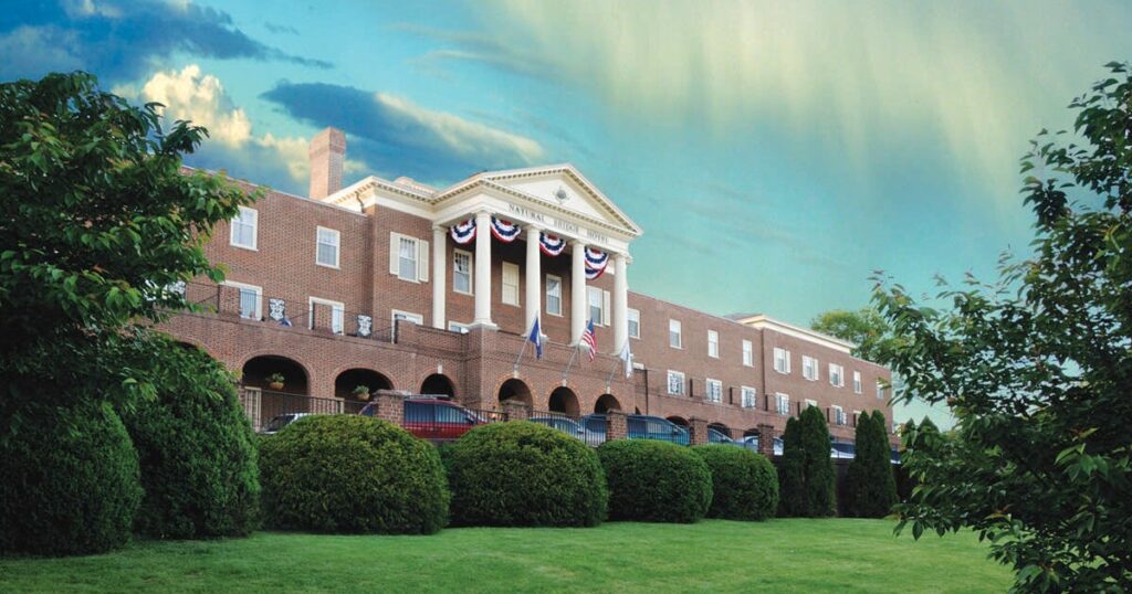 Large family reunion rental in Virginia at the Natural Bridge Historic Hotel with mountain views, guest rooms, and conference spaces.